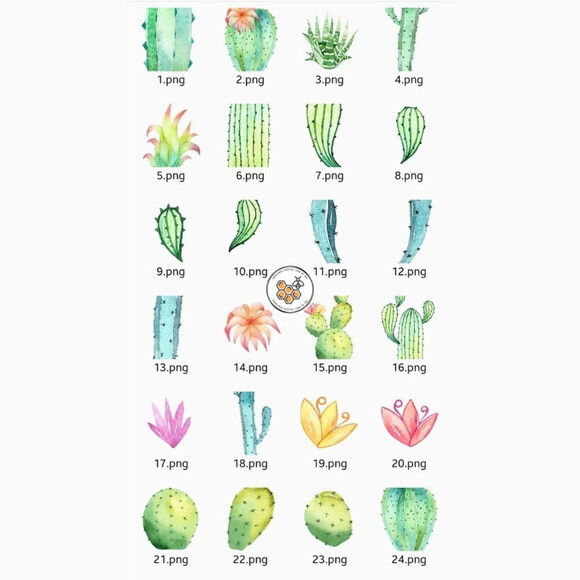 Kit Digital Cactos Aquarela - Watercolor Cactus Clipart