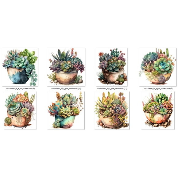 Kit Digital Cactos e Suculentas Aquarela - Succulents In Pot