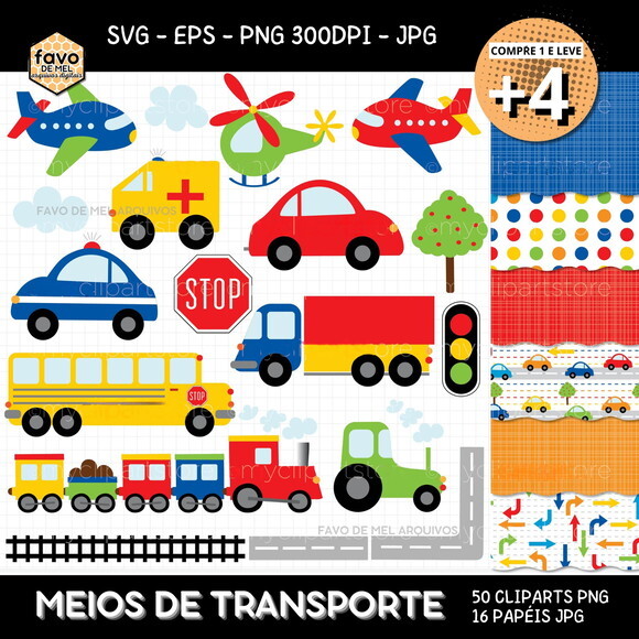 Kit Digital Carrinhos Meios de Transporte #4