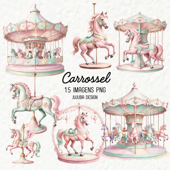 Kit Digital Carrossel Rosa Aquarela Png