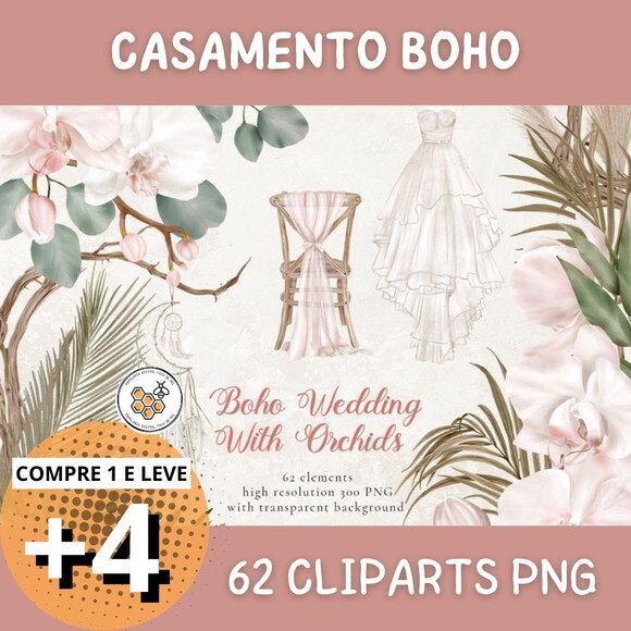 Kit Digital Casamento Boho Orquídeas - Boho Wedding