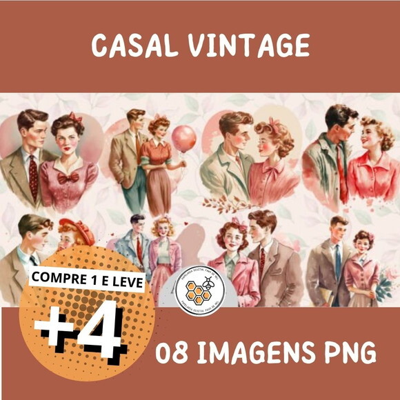 Kit Digital Casal Namorados Vintage Retrô