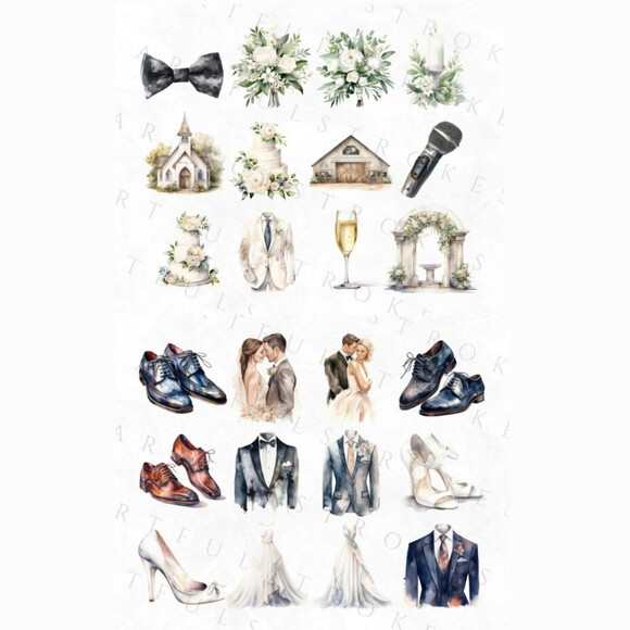 Kit Digital Casamento Noivos Aquarela - Wedding (artfs)