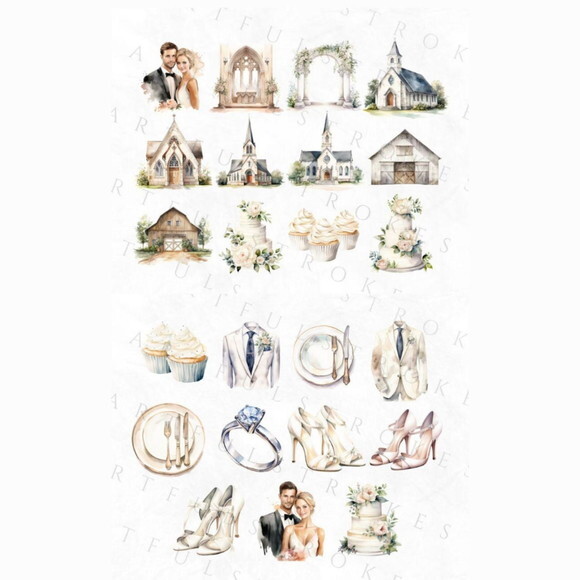 Kit Digital Casamento Noivos Aquarela - Wedding (artfs)
