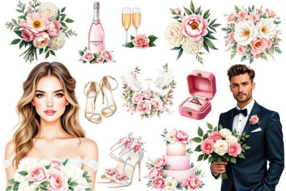 Kit Digital Casamento Noivos Aquarela #12 (pague 1 Leve +4)