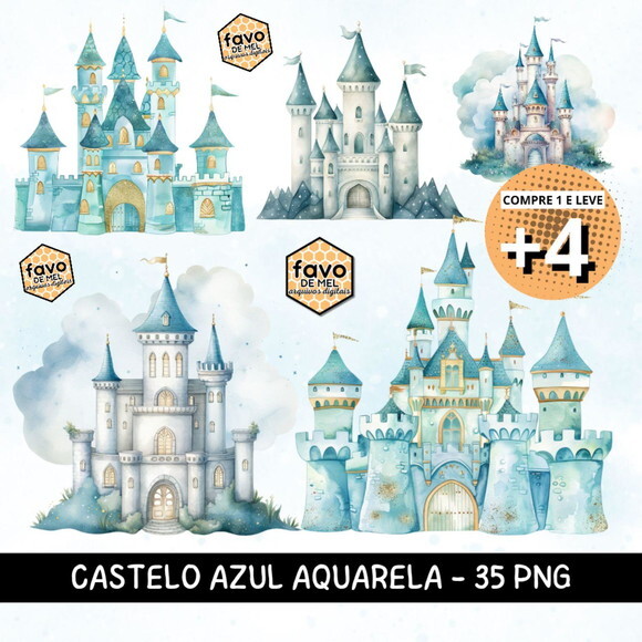 Kit Digital Castelo Azul Aquarela