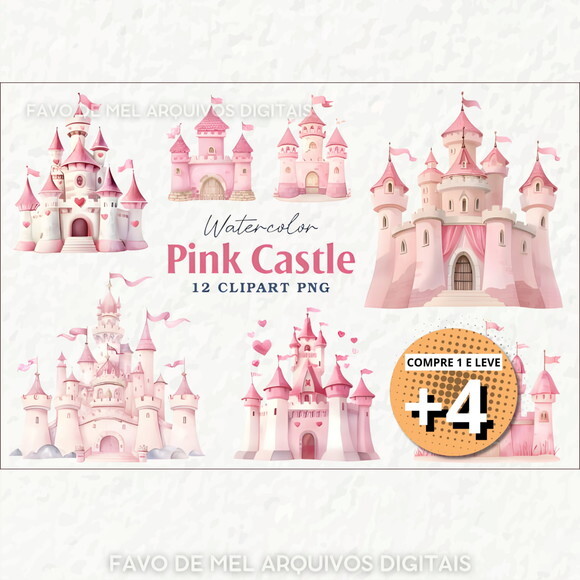 Kit Digital Castelo Rosa Aquarela #2