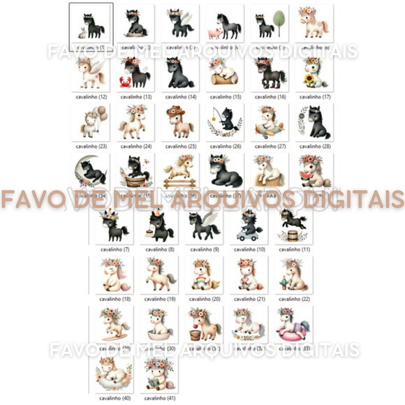 Kit Digital Cavalinhos Baby Cute Aquarela (pague 1 Leve +4)