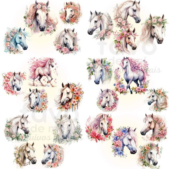 Kit Digital Cavalo Floral - Country Boiadeira Aquarela