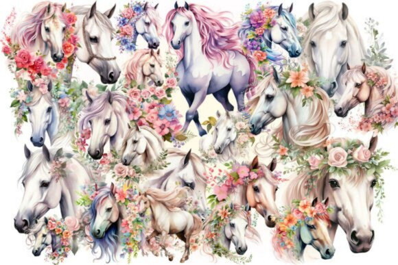 Kit Digital Cavalo Floral - Country Boiadeira Aquarela