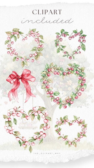 Kit Digital Cerejas com Laço Coquette Aquarela #2 Png