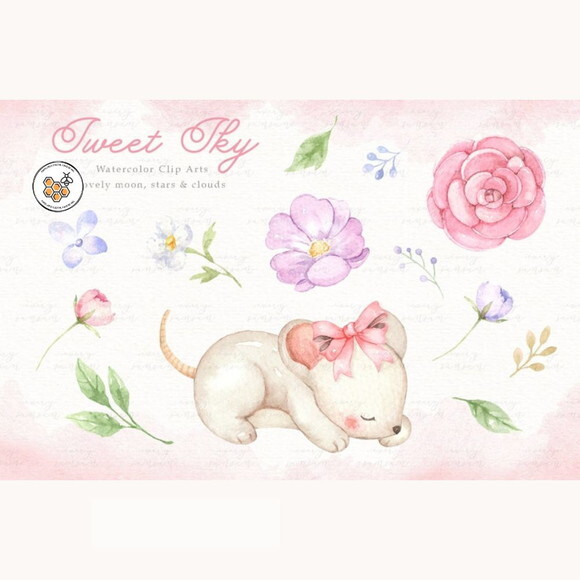 Kit Digital Céu Menina Aquarela Premium - Sweet Sky