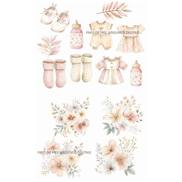 Kit Digital Chá de Bebê Boho Neutro Aquarela Png #2