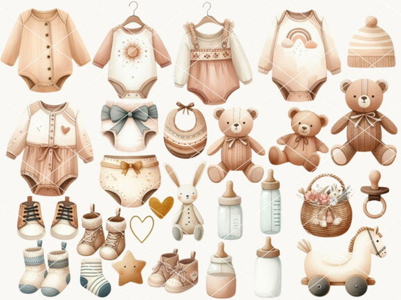 Kit Digital Chá de Bebê Boho Neutro Newborn Png #1