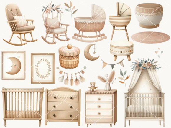 Kit Digital Chá de Bebê Boho Neutro Newborn Png #1