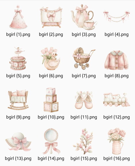 Kit Digital Chá de Bebê Rosa Menina Aquarela Png Baby Girl