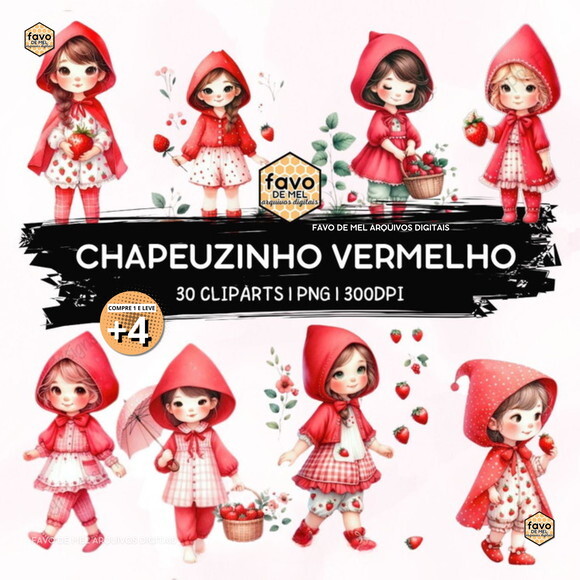 Kit Digital Chapeuzinho Vermelho Aquarela (pague 1 Leve 5)
