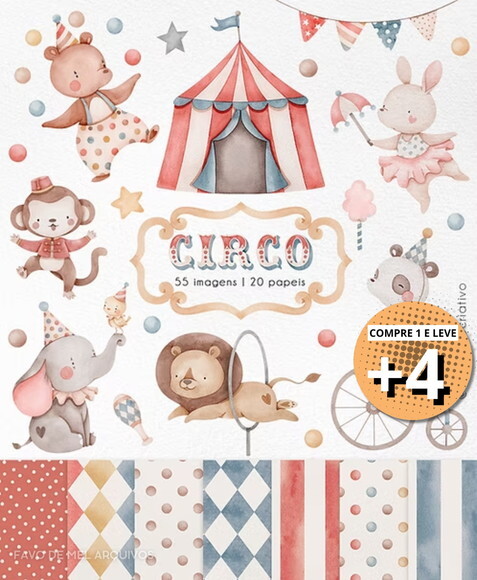 Kit Digital Circo Aquarela #2 Png