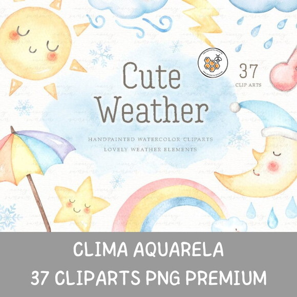Kit Digital Clima Aquarela Premium - Cute Weather