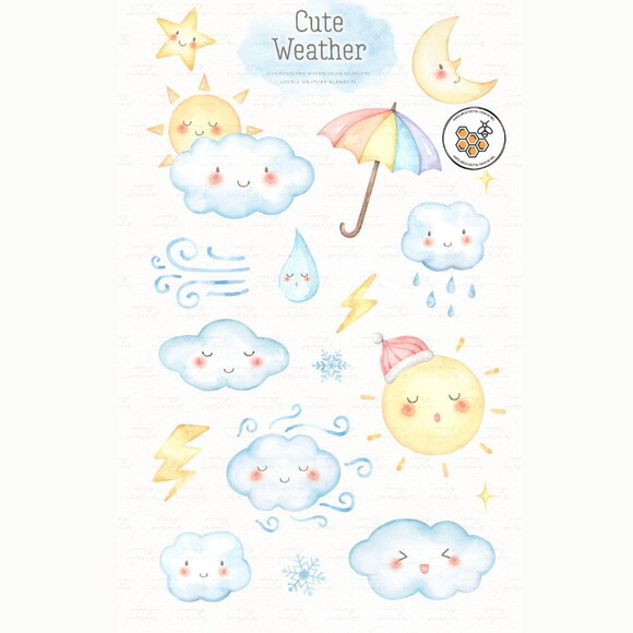 Kit Digital Clima Aquarela Premium - Cute Weather