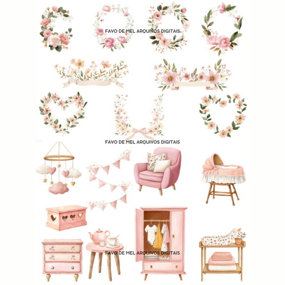 Kit Digital Coelhinha Rosa Aquarela Png (pague 1 Leve +4)