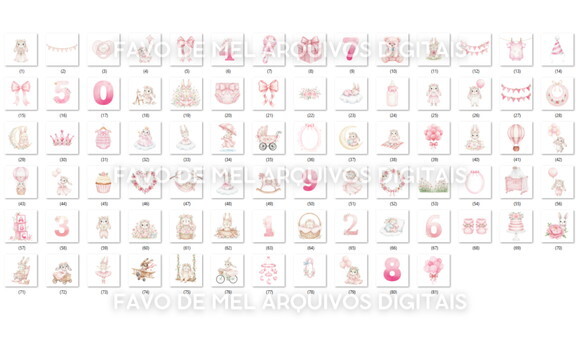 Kit Digital Coelhinho Rosa Aquarela Png (pague 1 Leve 5)