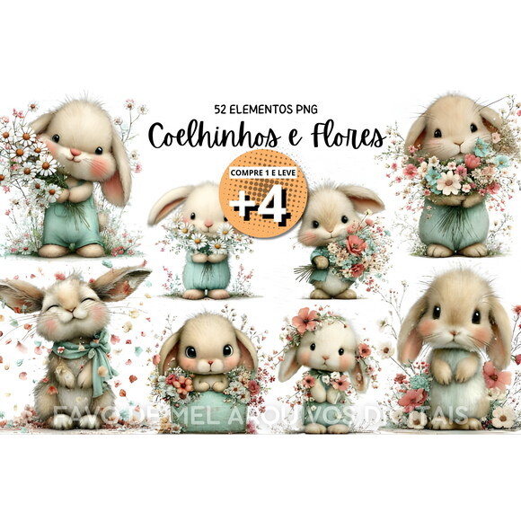 Kit Digital Coelhinhos Aquarela Png #5