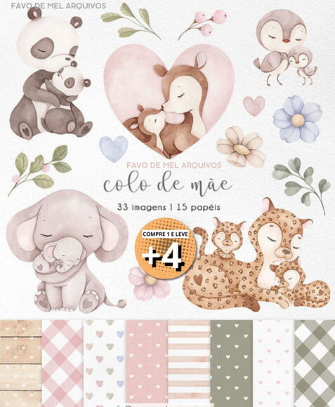 Kit Digital Colo de Mãe Aquarela (pague 1 Leve +4)