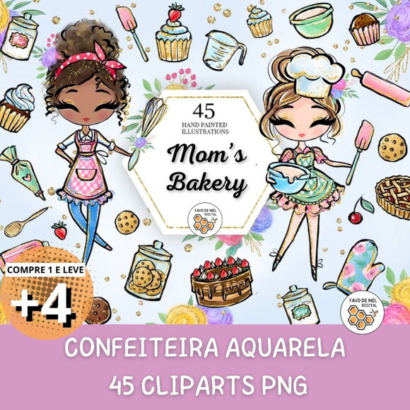 Kit Digital Confeitaria #10 Confeiteiras Aquarela Png