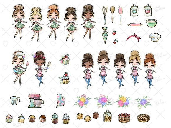 Kit Digital Confeitaria #10 Confeiteiras Aquarela Png