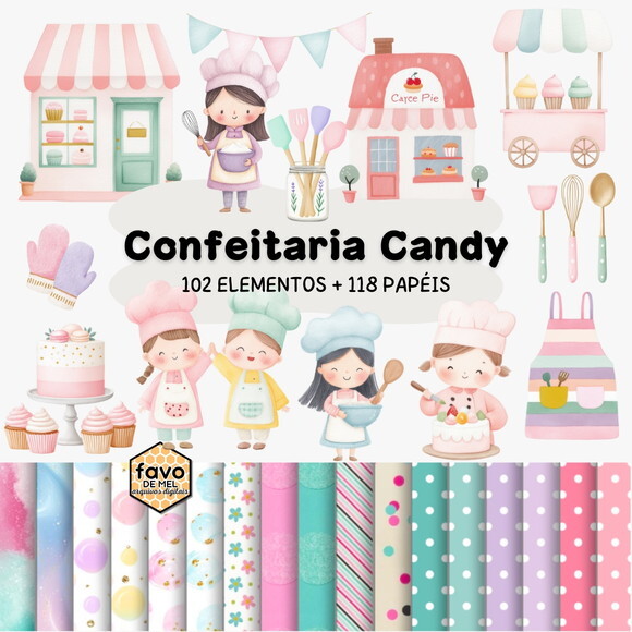 Kit Digital Confeitaria #4 Pequenos Confeiteiros Aquarela
