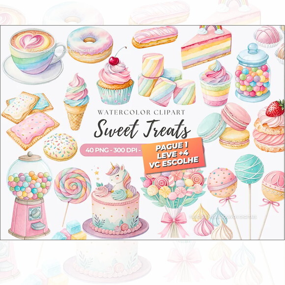 Kit Digital Confeitaria Aquarela #13 Png (pague 1 Leve 5)