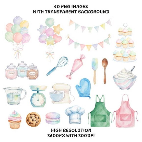Kit Digital Confeitaria Aquarela #18 Pequenos Confeiteiros