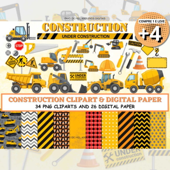 Kit Digital Construção #10 Cliparts e Papéis (pague 1 Leve 5