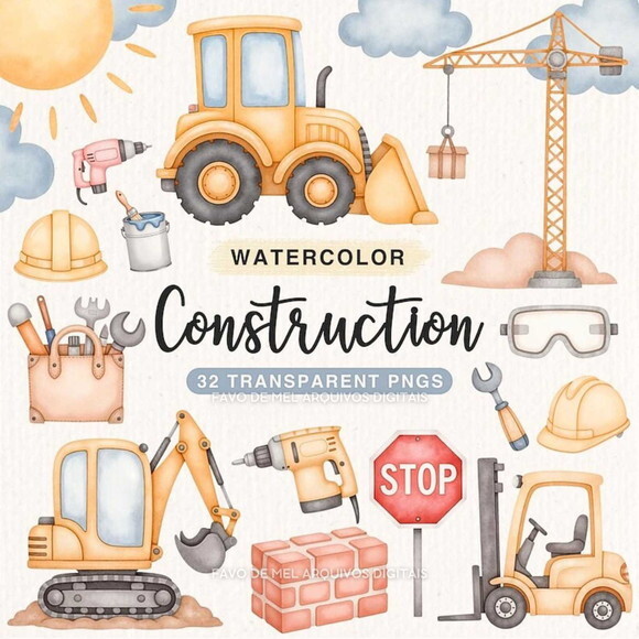 Kit Digital Construção Aquarela #11 Máquinas e Ferramentas