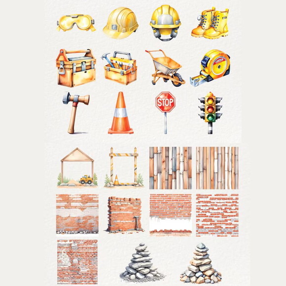 Kit Digital Construção Aquarela 07 - Pequeno Construtor Dcsa