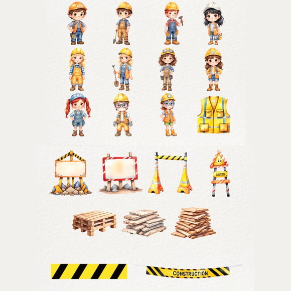 Kit Digital Construção Aquarela 07 - Pequeno Construtor Dcsa