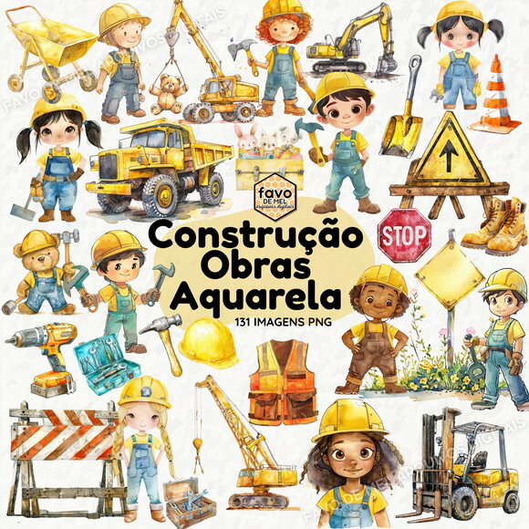 Kit Digital Construção Obras Aquarela #7