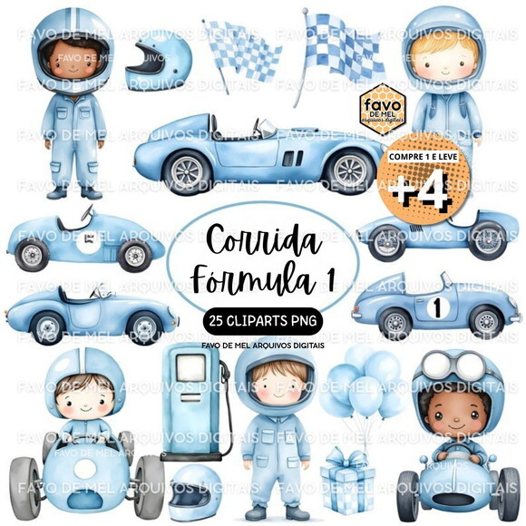 Kit Digital Corrida Fórmula 1 Azul Aquarela #1 Png