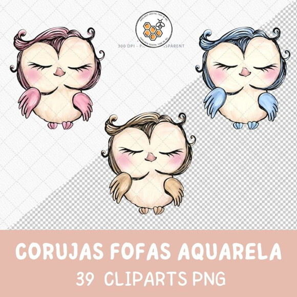 Kit Digital Corujas Fofas Aquarela - Cute Owl