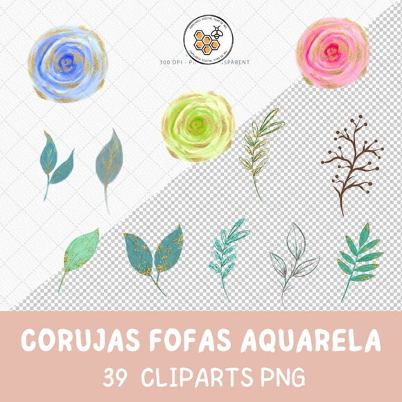 Kit Digital Corujas Fofas Aquarela - Cute Owl