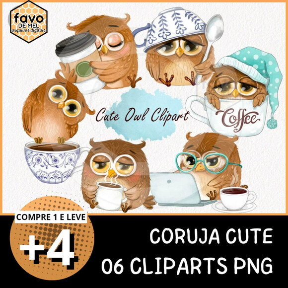 Kit Digital Corujas Fofas Aquarela - Cute Owls
