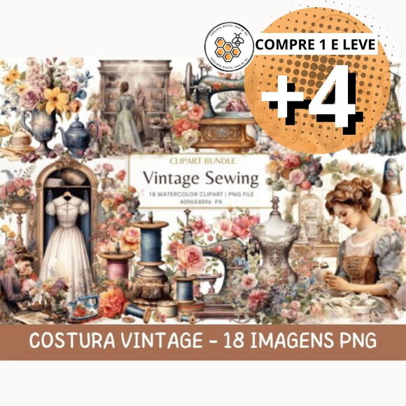 Kit Digital Costura e Bordado Vintage - Vintage Sewing
