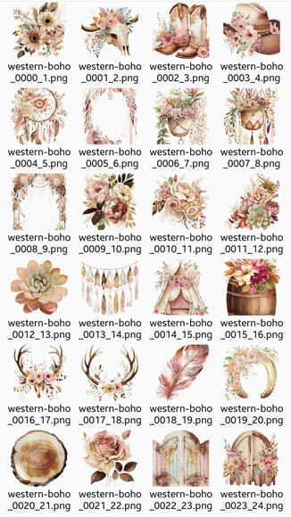 Kit Digital Country Floral Pink Boho -boiadeira Rosa Cowgirl