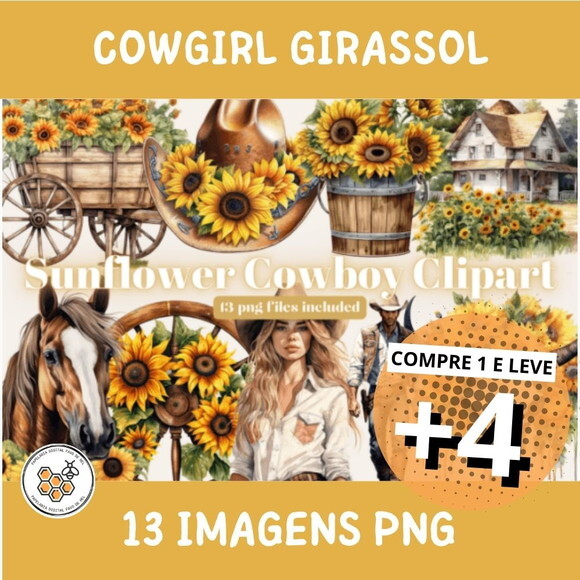 Kit Digital Country Girassol - Sunflower Cowgirl