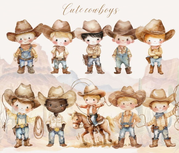 Kit Digital Cowboy Aquarela #1 Png Premium Little Cowboy