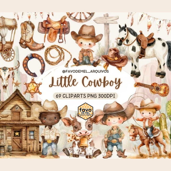 Kit Digital Cowboy Aquarela #1 Png Premium Little Cowboy