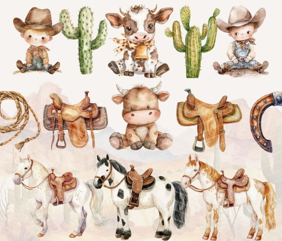 Kit Digital Cowboy Aquarela #1 Png Premium Little Cowboy