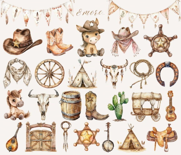 Kit Digital Cowboy Aquarela #1 Png Premium Little Cowboy