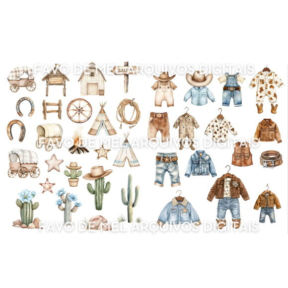 Kit Digital Cowboy Aquarela #11 Png Premium